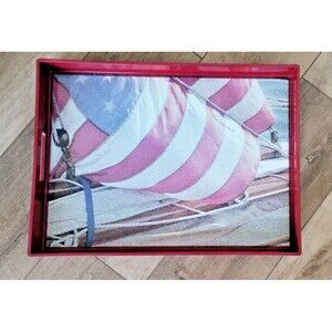 Americana Patriotic Tray featuring the American Flag on 19" Red Lacquer Tray New